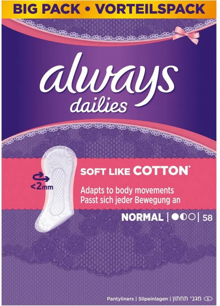 Always Dailies Normal Classic Inlegkruisjes - 58 Stuks - afbeelding 6 van 6