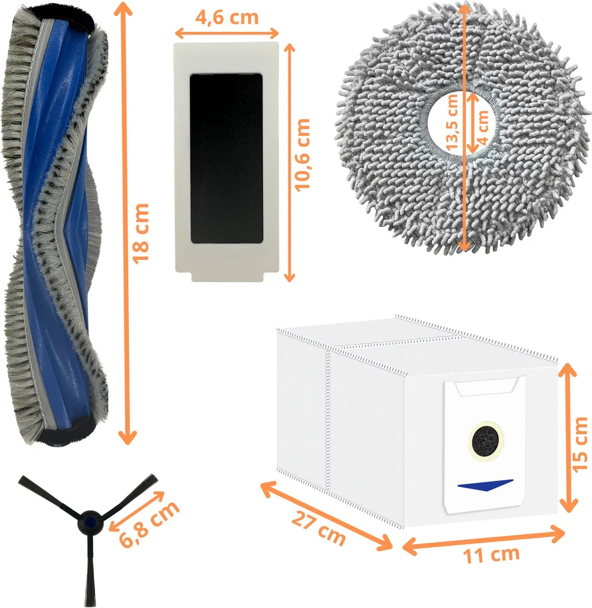Ecovacs Deebot T30 Accessoirespakket - 18 Stuks - Blauw/Zwart/Grijs/Wit