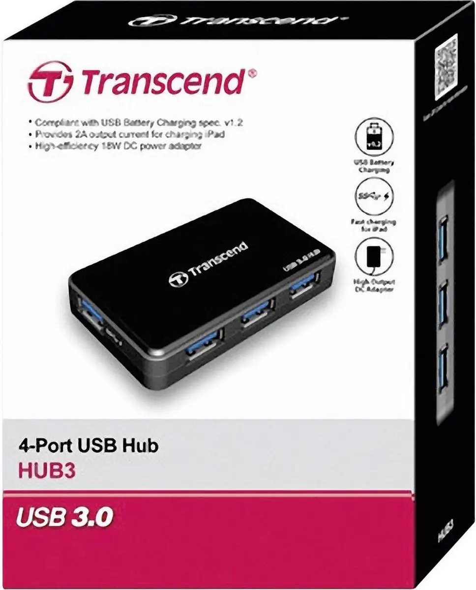 Transcend TS-HUB3K USB 3.2 Hub 4 Poorten - Zwart
