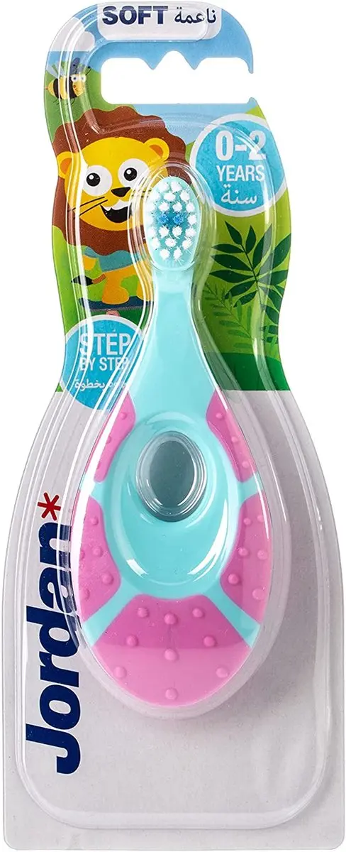 Jordan Tandenborstel Step 1 0-2 Jaar - 3 Stuks - Geel/Roze/Mintgroen
