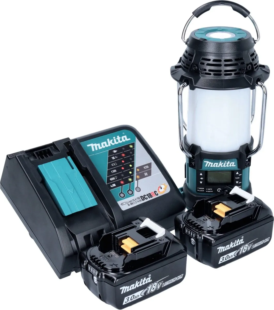 Makita DMR 056 Draadloze Radio 18V - 2x Accu 3.0Ah + Lader - Zwart/Turquoise - afbeelding 2 van 5