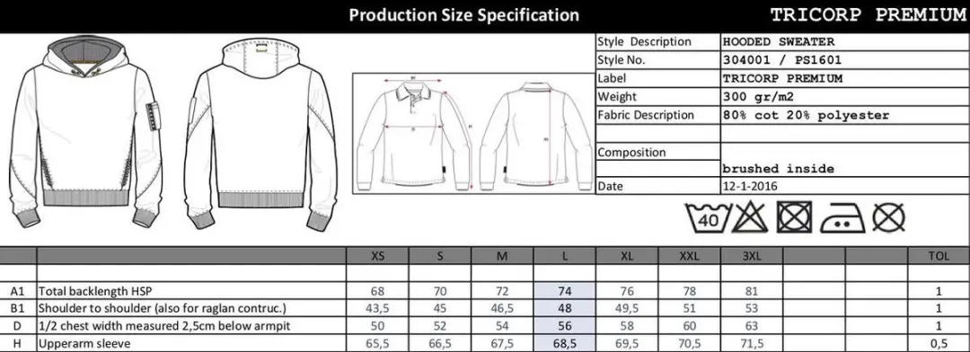 Tricorp Sweater Premium Capuchon 304001 - XXL - Grijs
