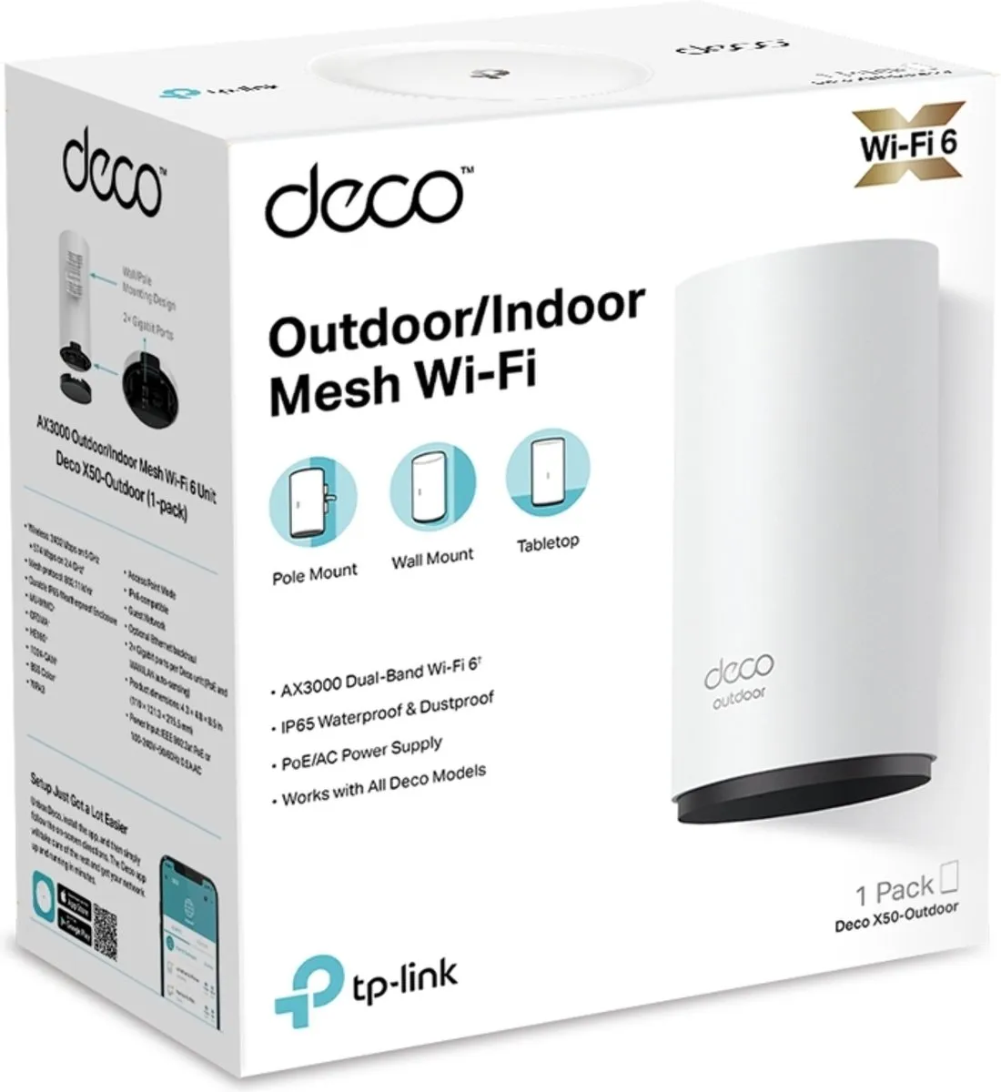 TP-Link Deco X50-Outdoor Mesh WiFi 6 - WiFi Versterker Wit