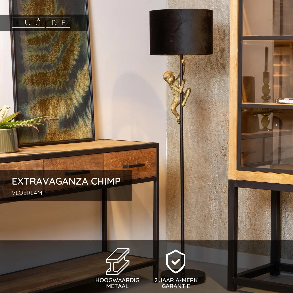 Lucide Extravaganza Chimp Vloerlamp Ø35cm - Zwart