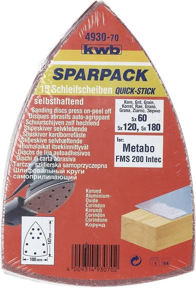 KWB Schuurdriehoek voor Delta/Multischuurmachines - 15 Stuks - Korrel 60/120/180