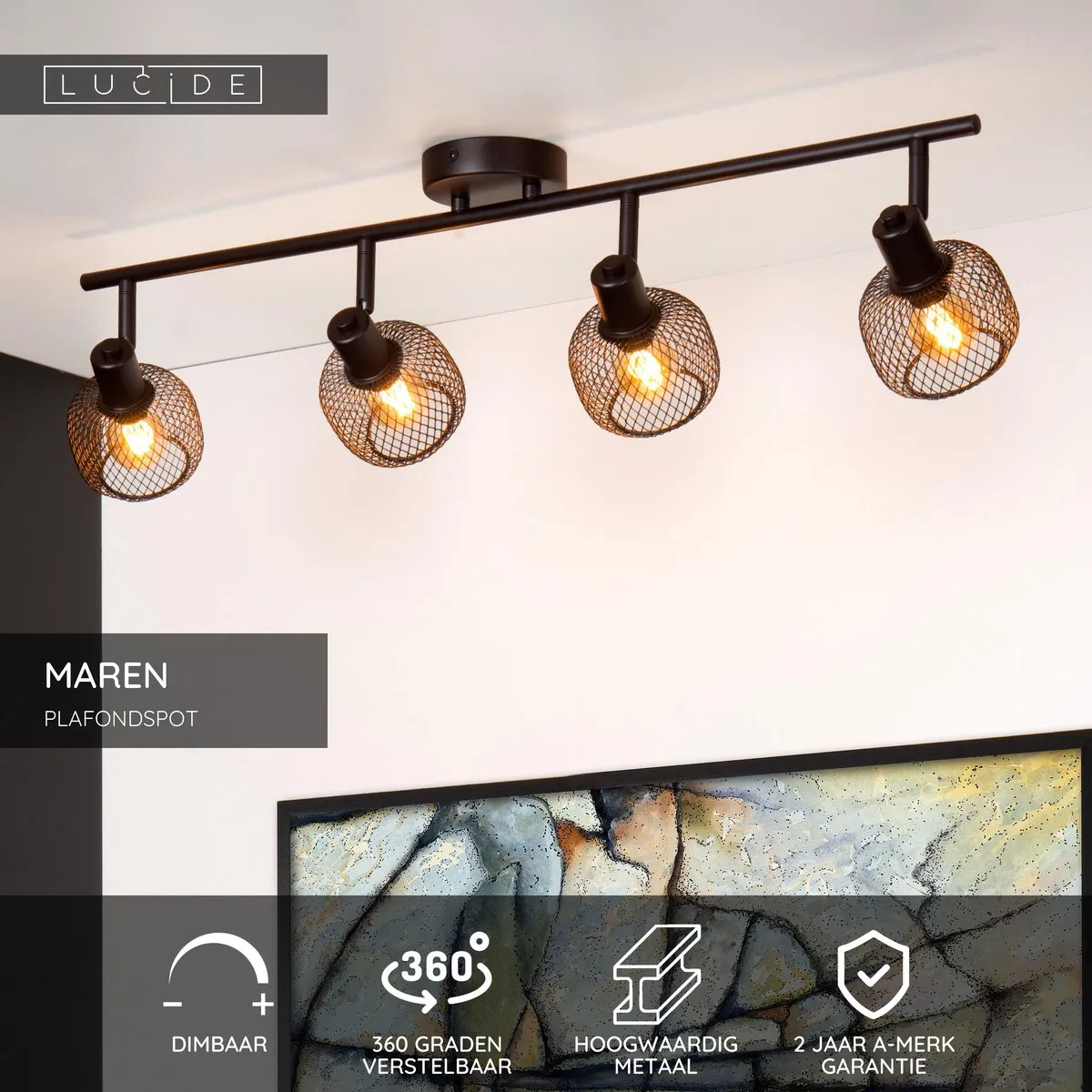 Lucide MAREN Plafondspot 4xE14 - Zwart