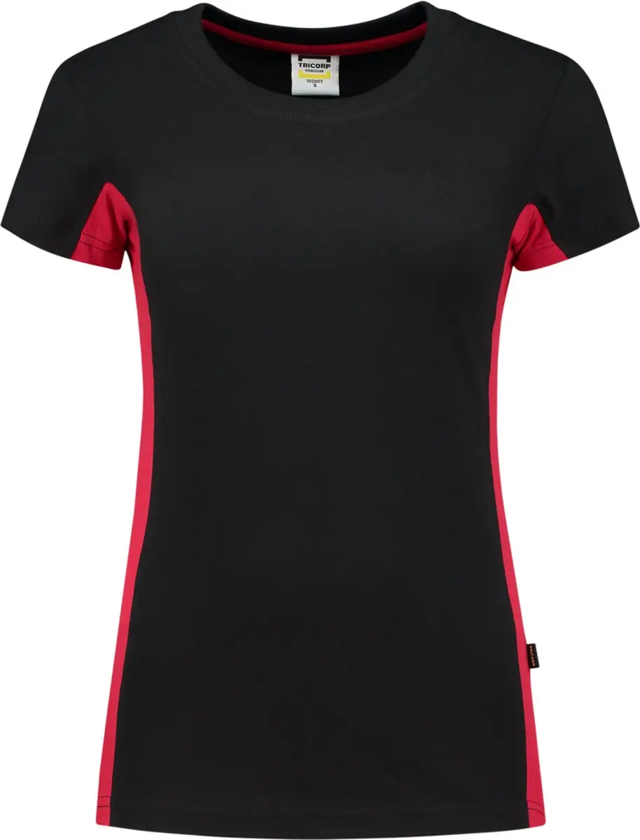 Tricorp T-shirt Bi-Color Dames XL - Zwart/Rood