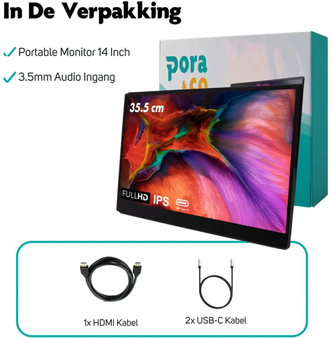 Pora&Co Draagbare Game Monitor 14 Inch - Full HD - HDMI & USB-C