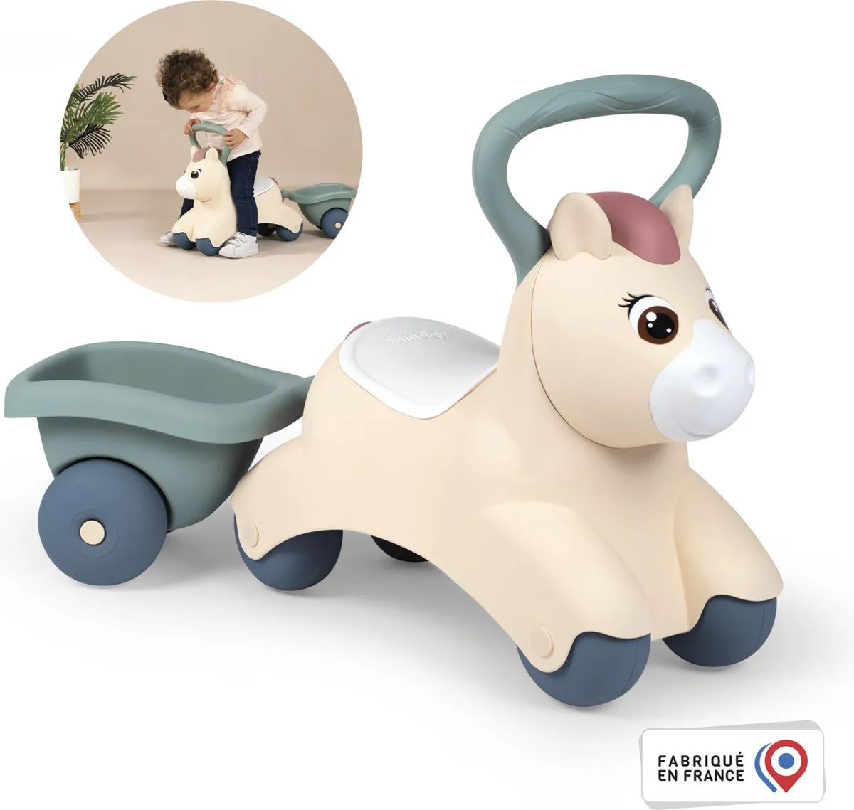 Smoby Little Smoby Loopwagen Pony Ride On 7600140502 - Groen/Wit/Bruin - afbeelding 6 van 6