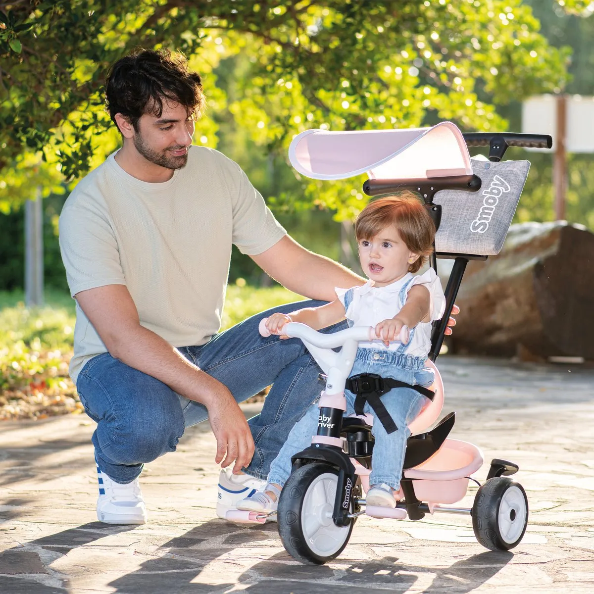 Smoby Baby Driver Driewieler 3-in-1 - Roze/Grijs/Zwart