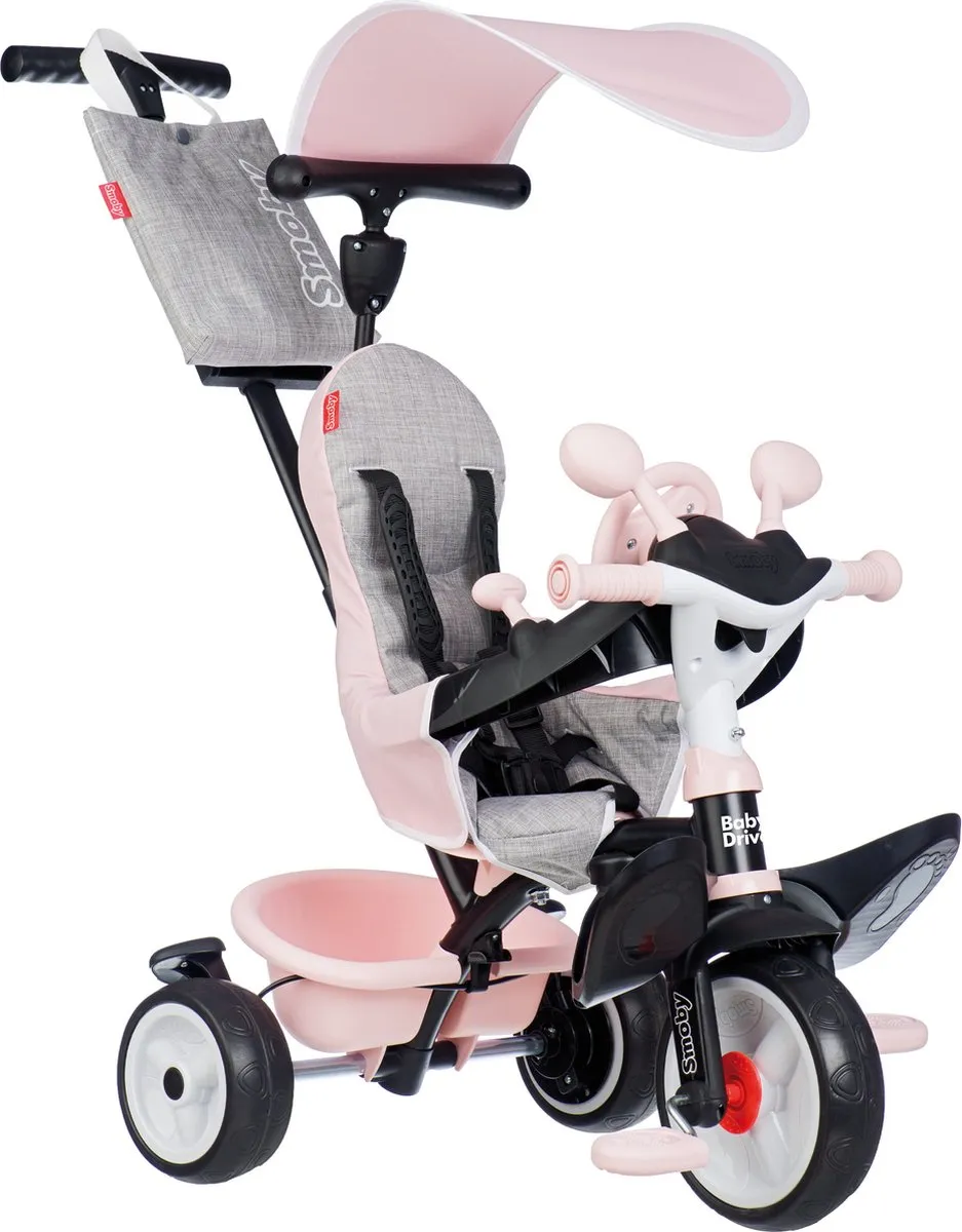 Smoby Baby Driver Driewieler 3-in-1 - Roze/Grijs/Zwart - afbeelding 6 van 6
