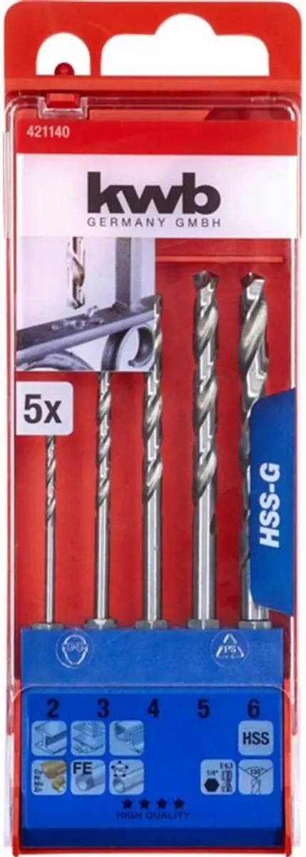 KWB HSS Metaal-spiraalboorset 5-delig 6.3mm