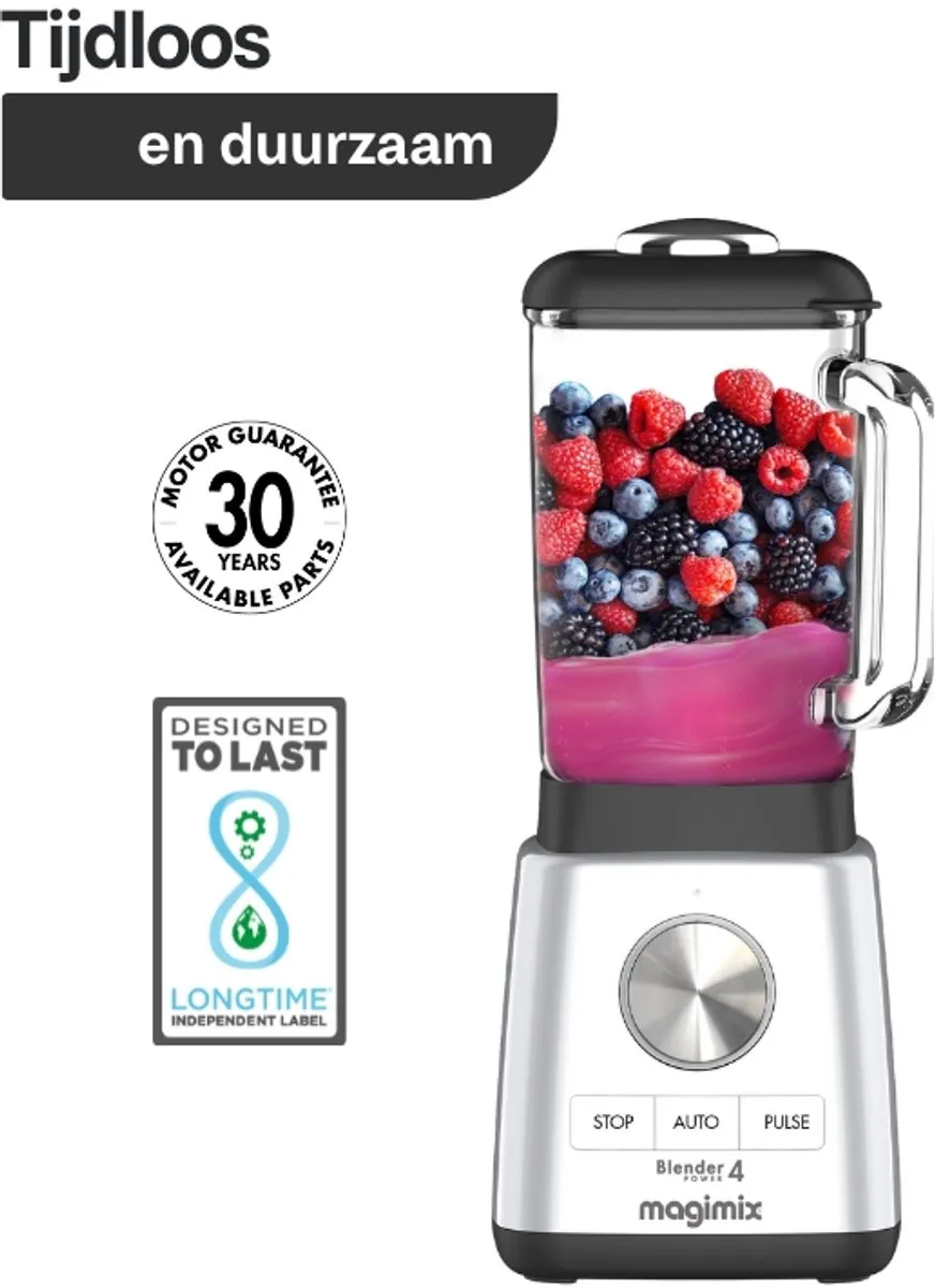 Magimix Power Blender - Smoothie Maker 1,8 Liter - Ice Crusher - Mat Chroom