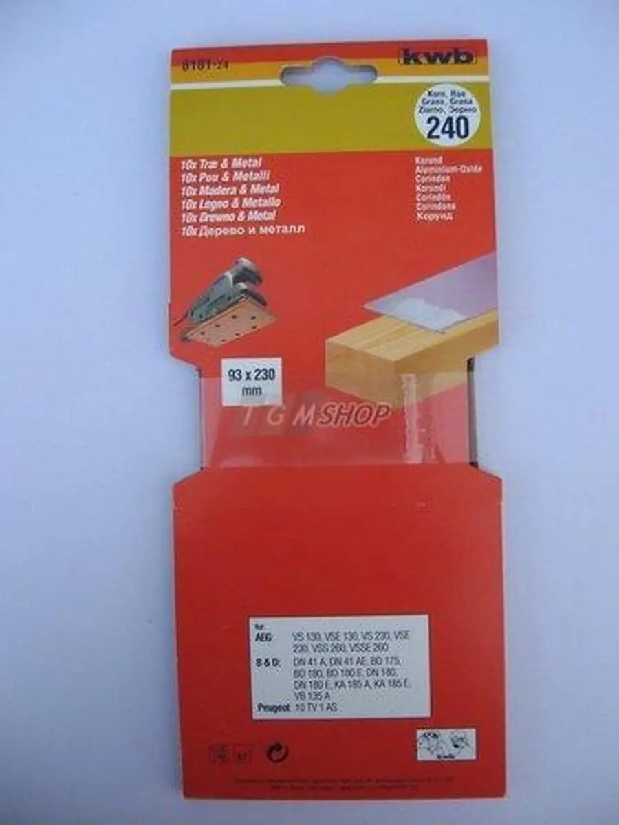 KWB Schuurstrook 93x230mm Korrel 240 - 10 Stuks
