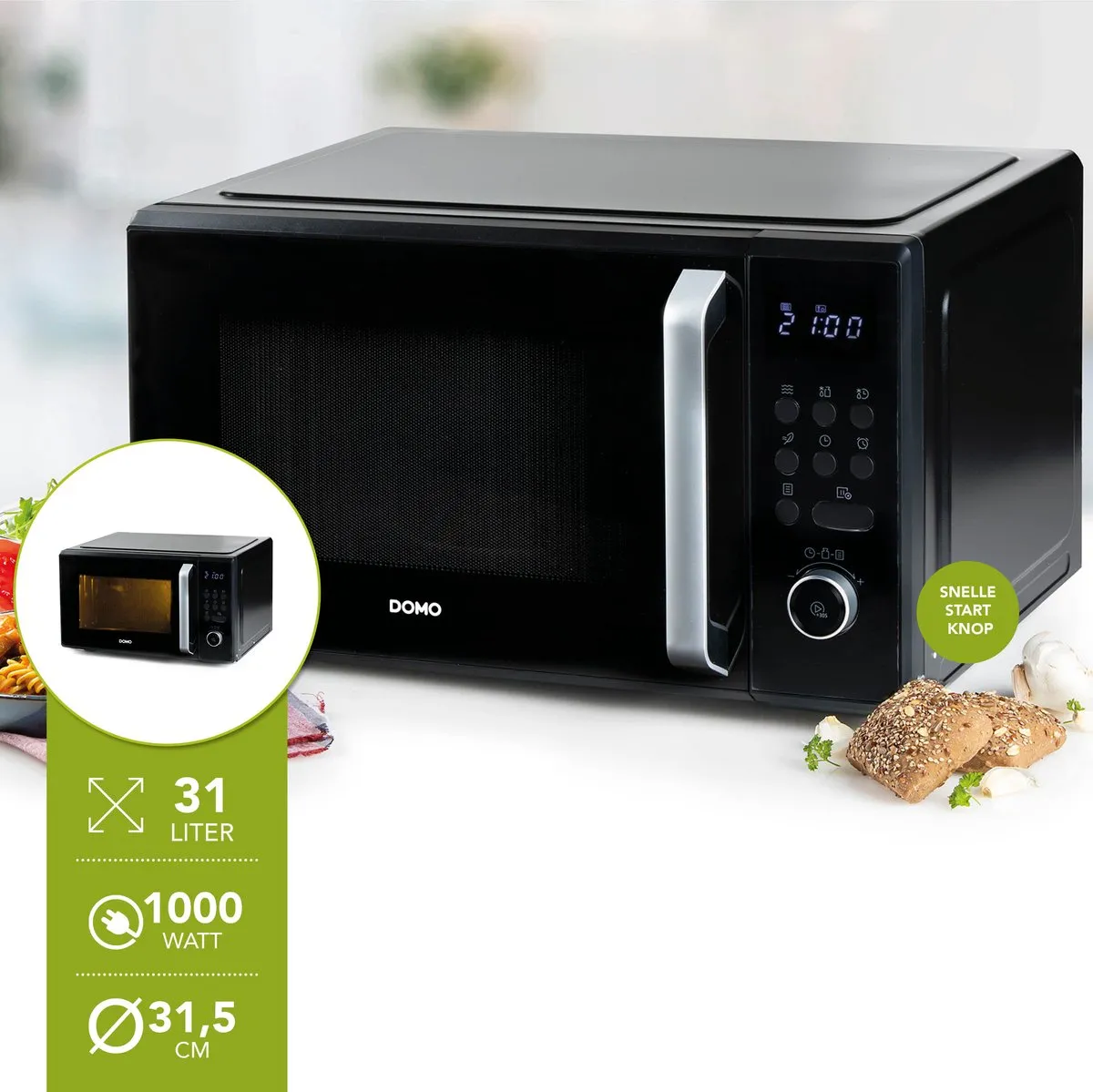 Domo DO23101 Microgolfoven Solo 31L 1000W - Zwart