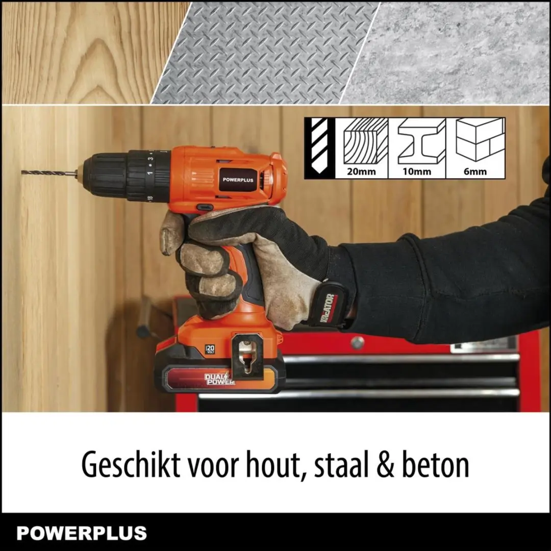 Powerplus POWDPO1150 Schroef- en Klopboormachine - 20V - 2x 2.0Ah