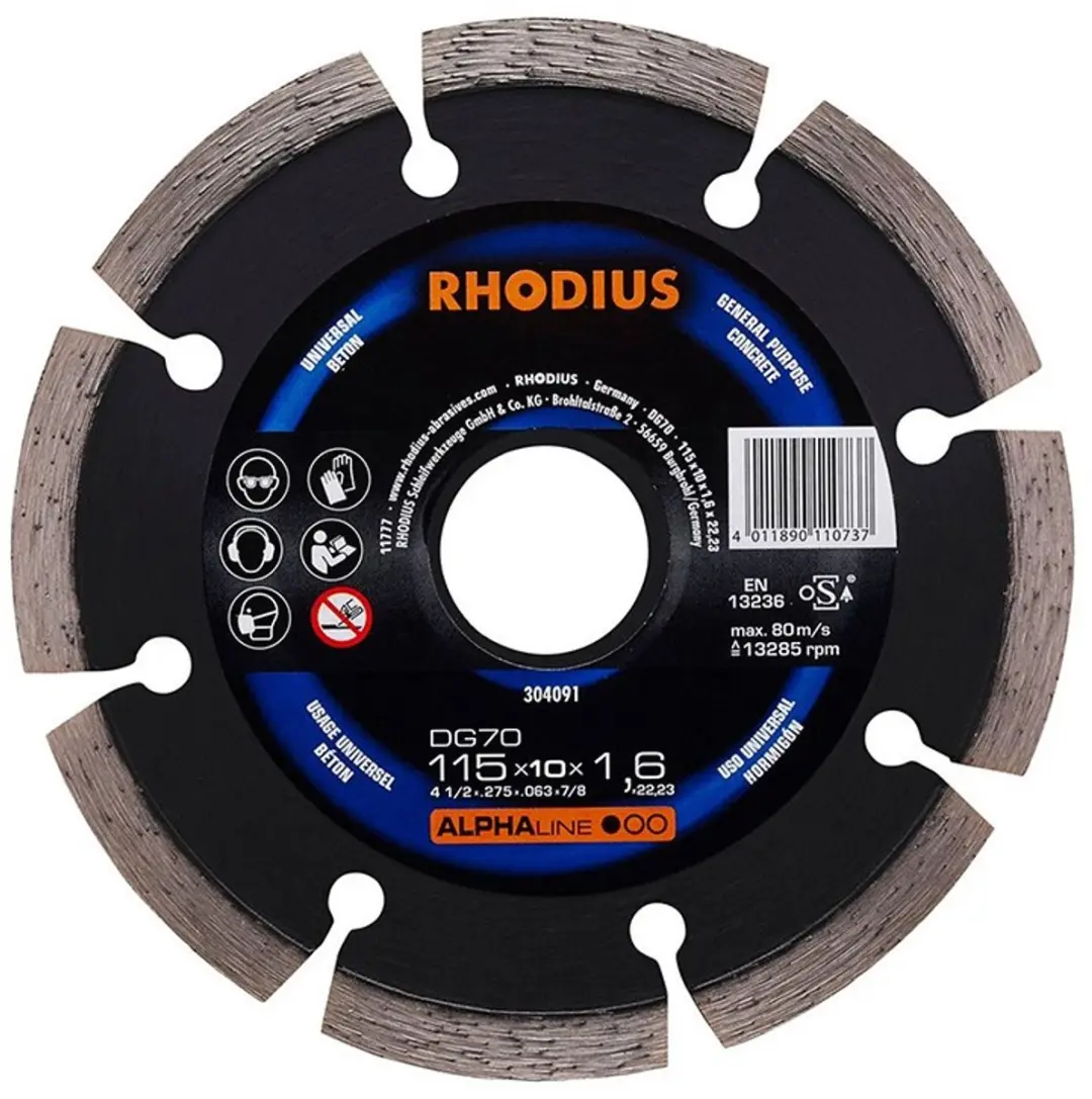 Rhodius 304091 DG70 Diamanten Doorslijpschijf 115mm
