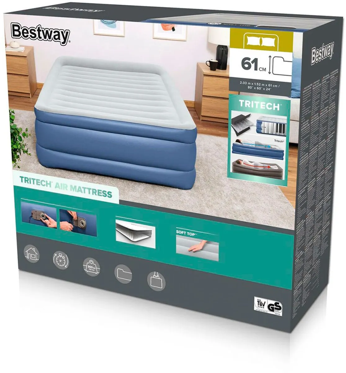 Bestway Tritech Premium Luchtbed Queensize 152cm - Grijs/blauw