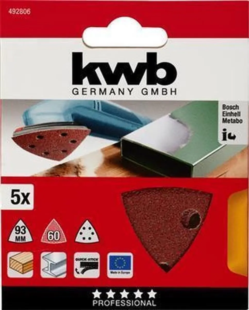 KWB Schuurschijf Delta Korrel 60 - 93x93mm - 5 Stuks