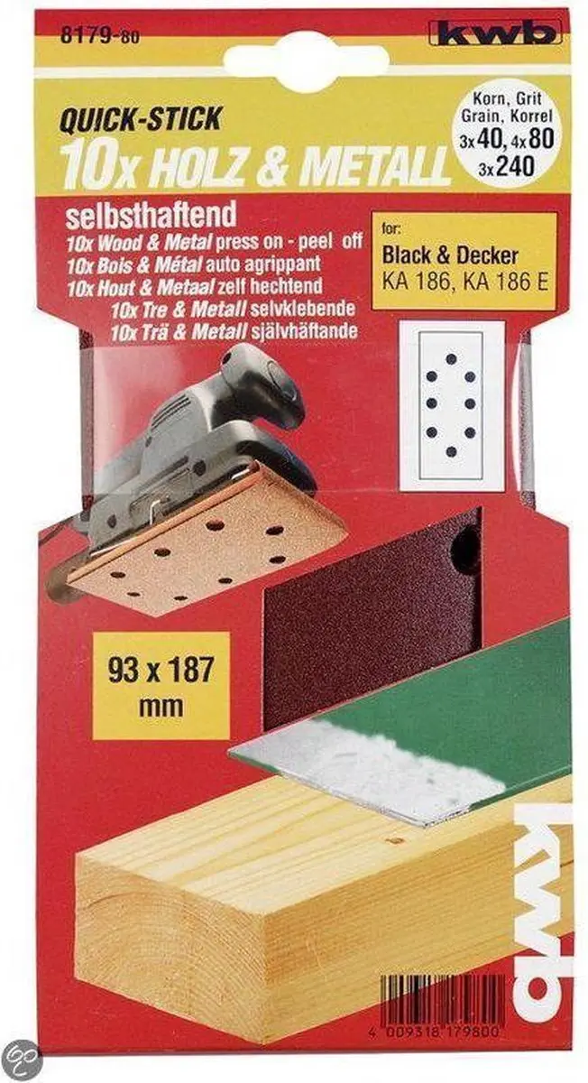 KWB Schuurstroken 93x186mm - Korund Korrel 40/80/240 - 1 Stuk - afbeelding 6 van 6