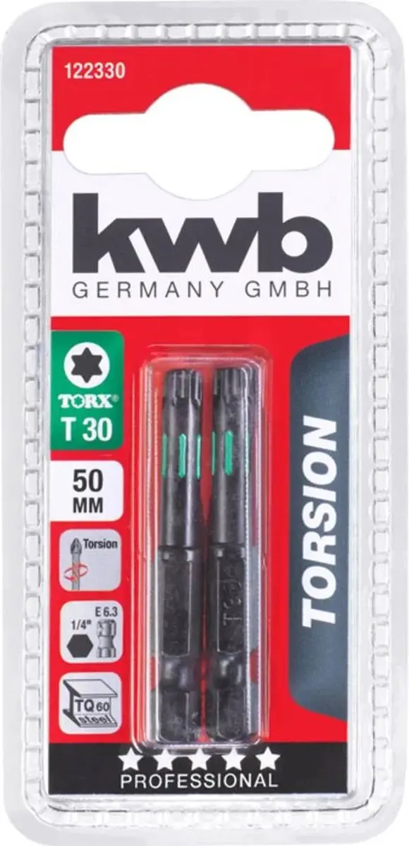 KWB Torx T30 Schroefbit 50mm - 1/4" - 2 Stuks