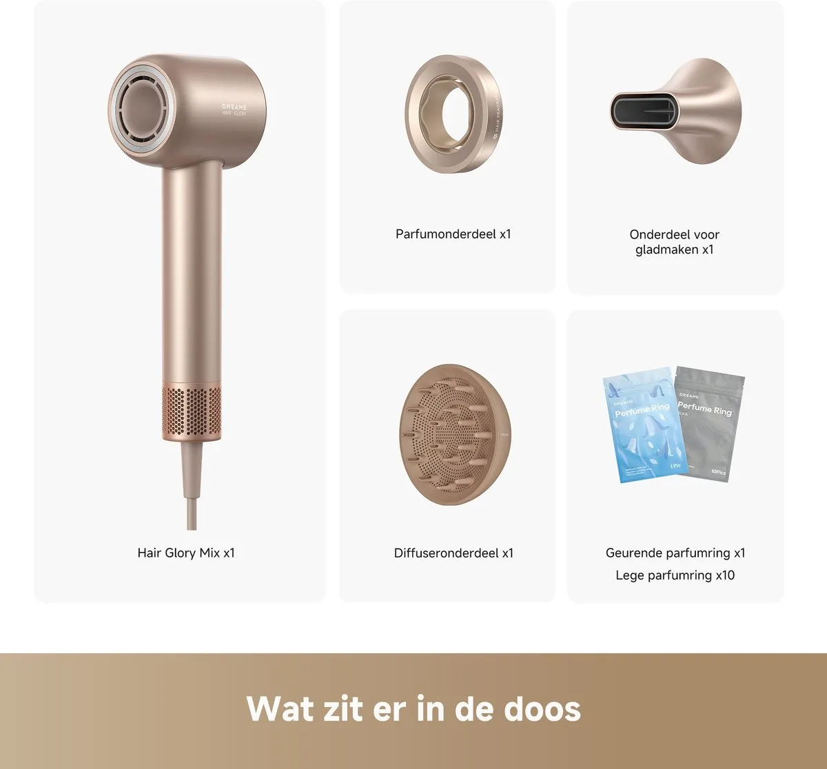 Dreame Hair Glory Mix AHD18 Föhn - 1600W - Goud - afbeelding 6 van 6