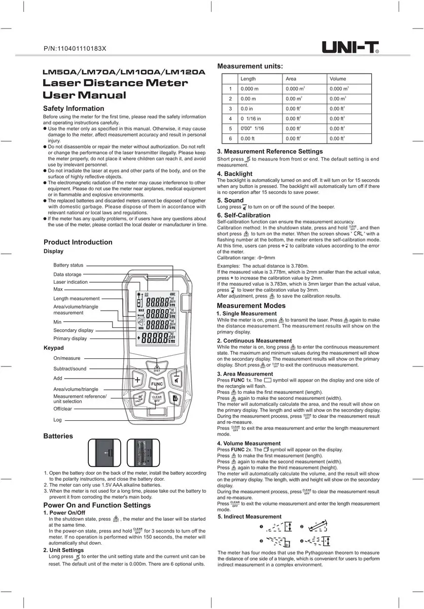 UNI-T LM120A Laserafstandsmeter 120m - afbeelding 6 van 6