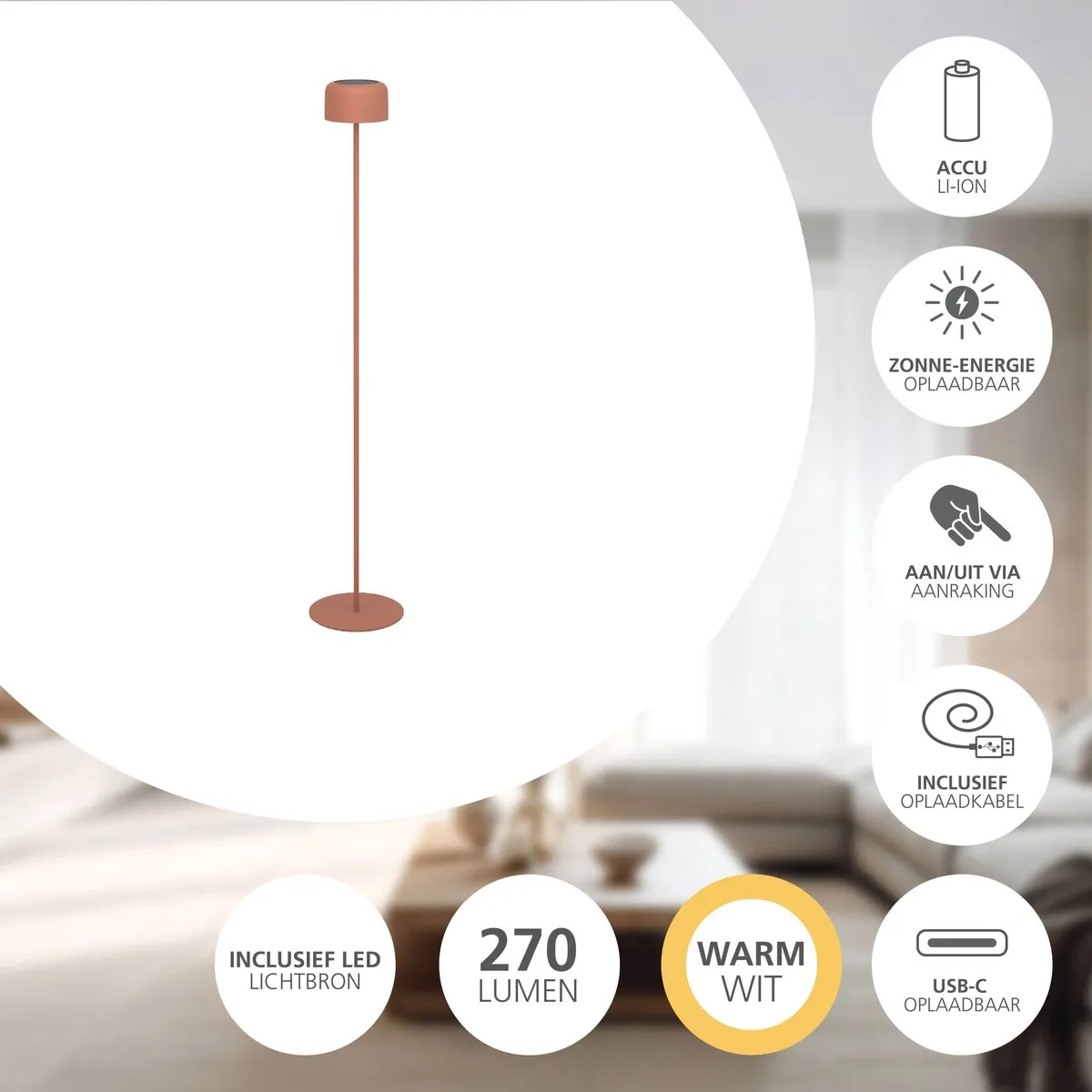 Eglo Roccanova-L Staande Lamp Solar - 120cm Steenrood - afbeelding 6 van 6