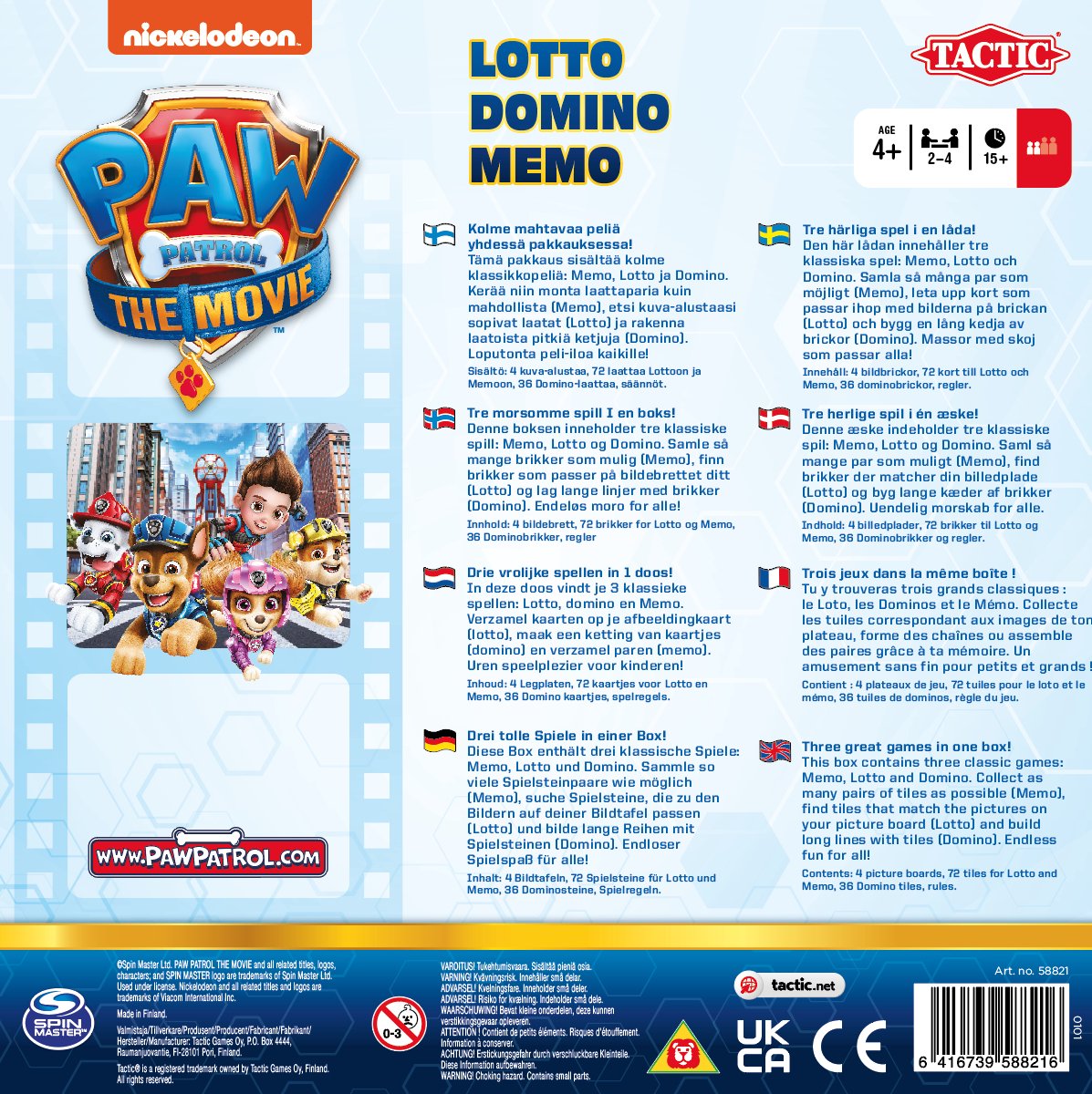 Tactic PAW Patrol: The Movie 3-in-1 Spellenverzameling – Kaartspel – Lotto – Domino – Memo – Kinderspel vanaf 4 jaar
