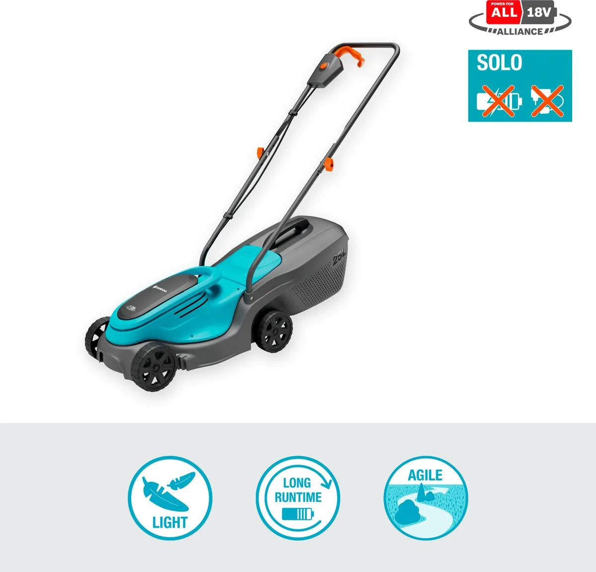 Gardena PowerMax 30/18V Grasmaaier - 30cm Snijbreedte - 25L Opvangbak