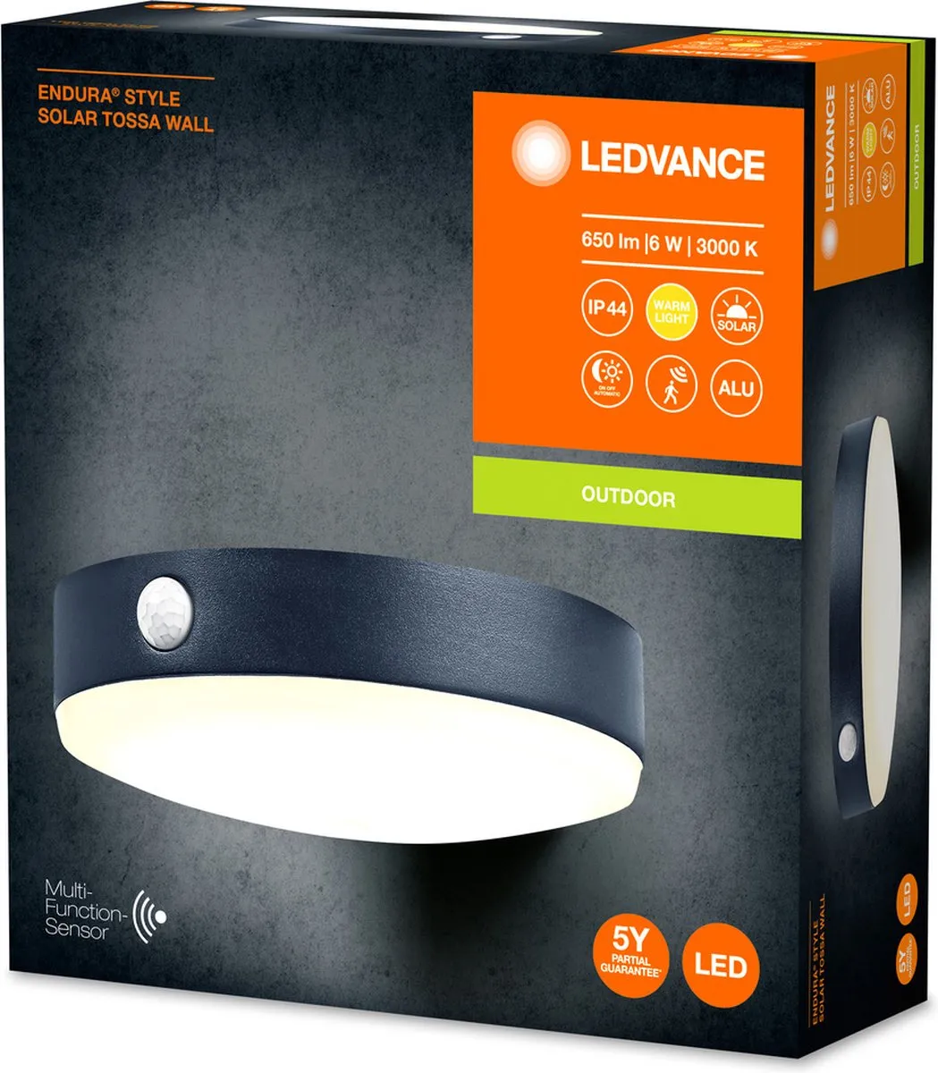 LEDVANCE ENDURA Style Tossa Solar Wandlamp - 3000K - IP44 - Zwart