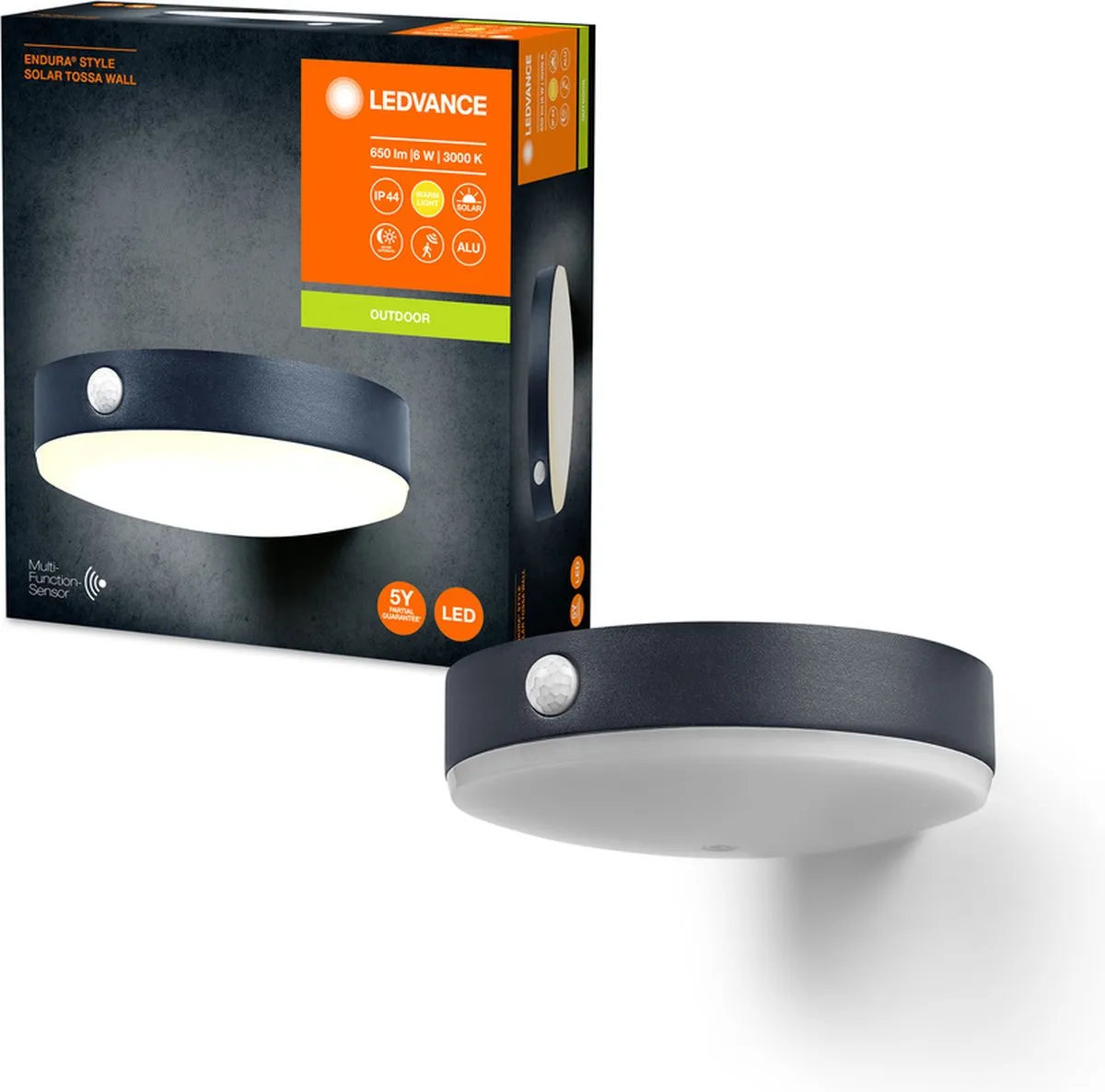 LEDVANCE ENDURA Style Tossa Solar Wandlamp - 3000K - IP44 - Zwart - afbeelding 6 van 6