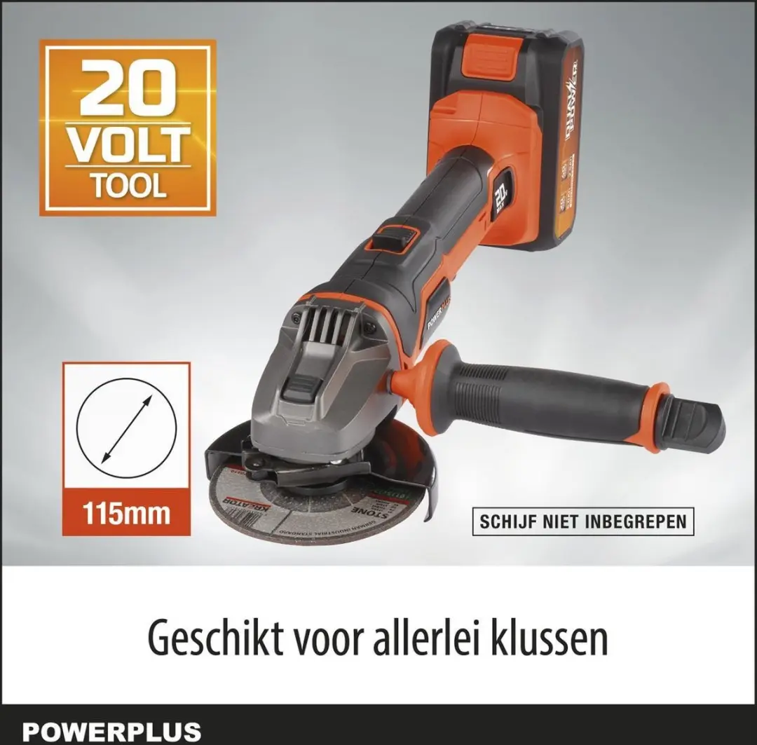 Powerplus POWDP35150 Haakse Slijper 20V - 115mm - 5.0Ah