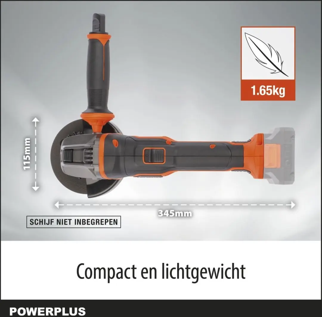 Powerplus POWDP35150 Haakse Slijper 20V - 115mm - 5.0Ah