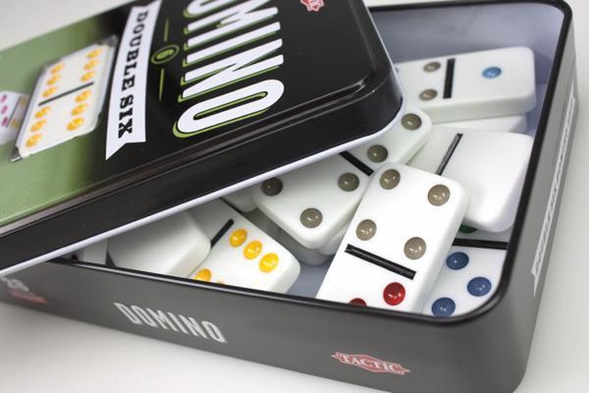 Tactic Domino Double Six – Bordspel – Luxe Tin – Klassiek Dominospel met Gekleurde Stenen – Vanaf 7 Jaar – 2 of Meer Spelers