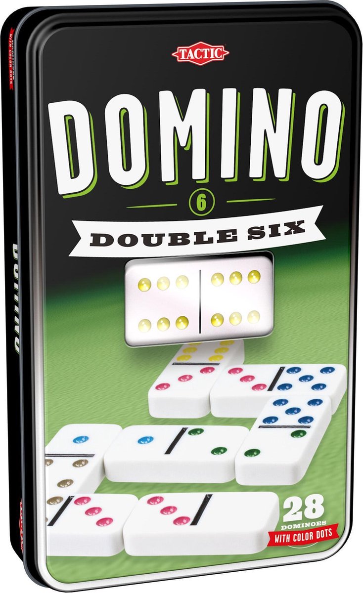 Tactic Domino Double Six – Bordspel – Luxe Tin – Klassiek Dominospel met Gekleurde Stenen – Vanaf 7 Jaar – 2 of Meer Spelers