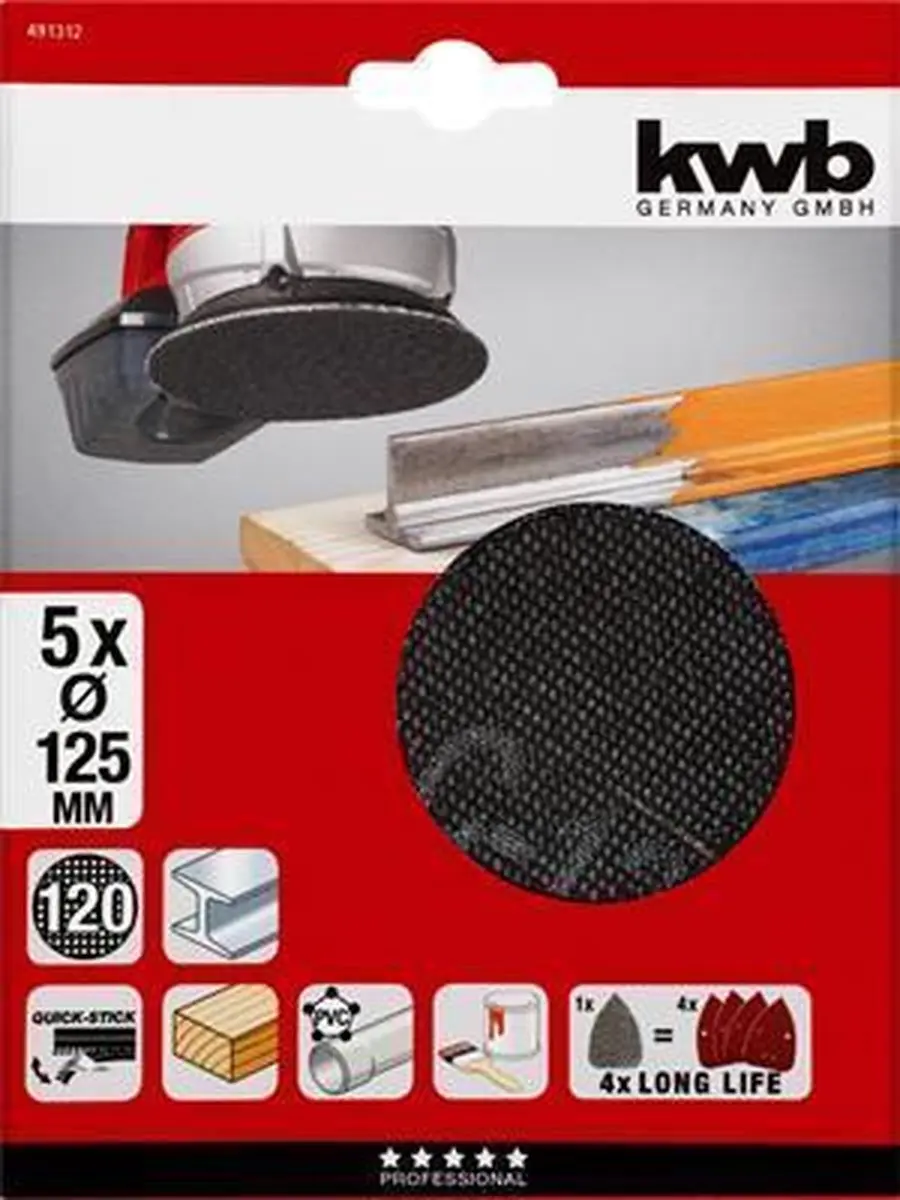 KWB Schuurgaas Ø125mm Korrel 120 - 5 Stuks