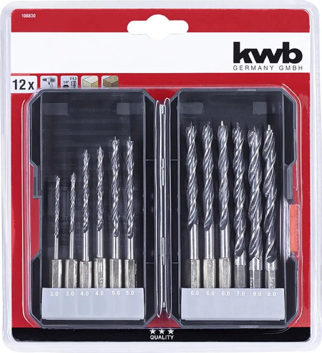 KWB 108830 Hout-Spiraalboorset 12-delig 3-8mm