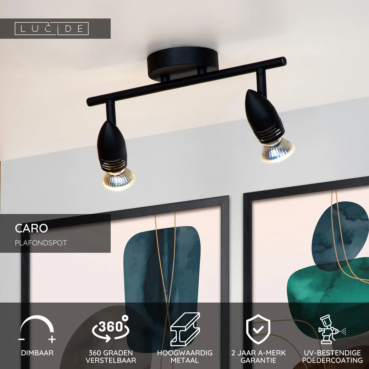 Lucide CARO Plafondspot 2xGU10 - Zwart