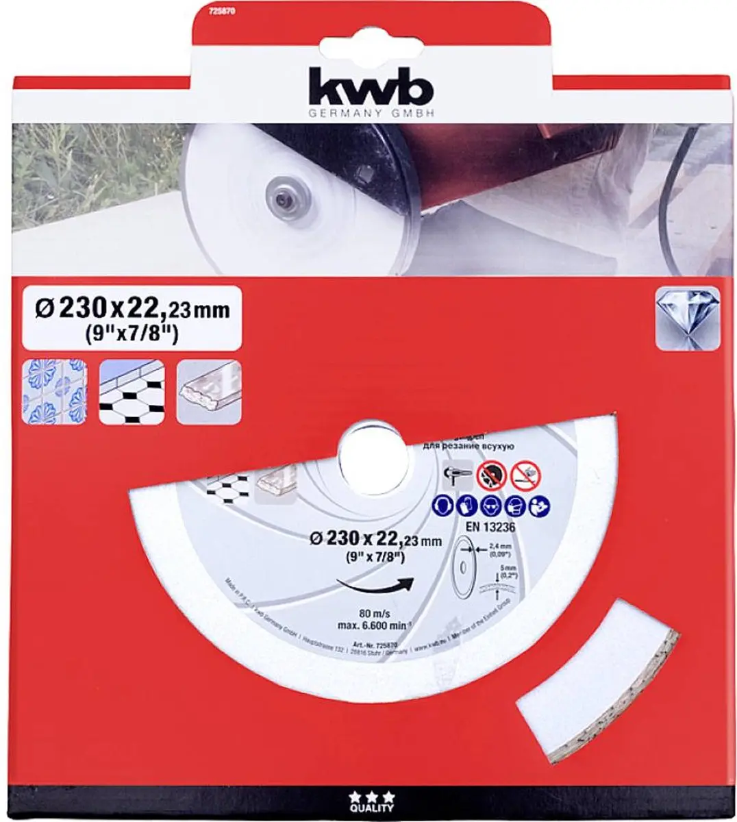 KWB 725870 Diamanten Doorslijpschijf 230mm - 22.23mm As