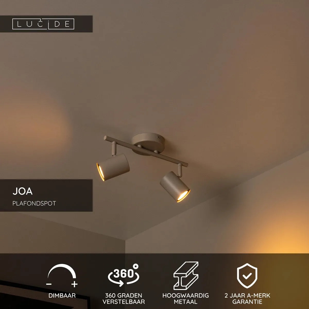 Lucide JOA Plafondspot 2xGU10 - Taupe