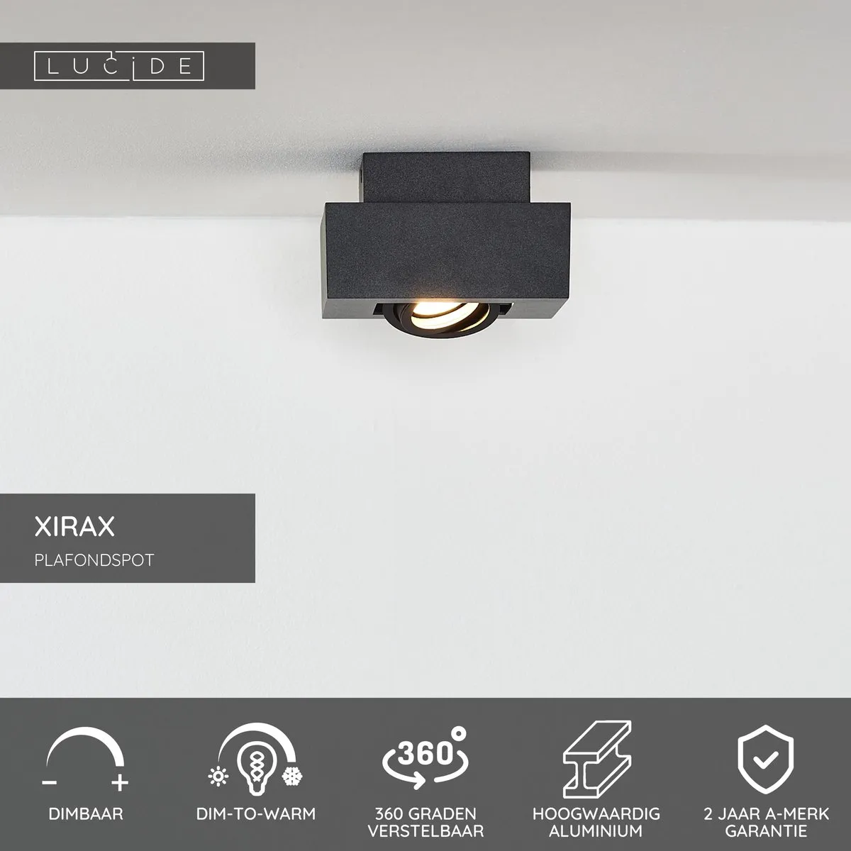 Lucide XIRAX Plafondspot LED Dim to Warm GU10 5W - Zwart