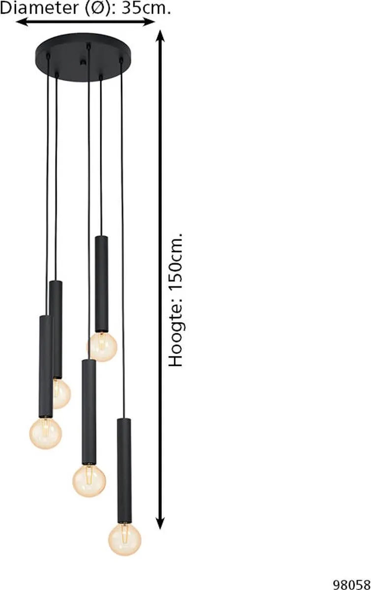 Eglo Cortenova Hanglamp E27 - 8 Lichtpunten - Ø35cm - Zwart