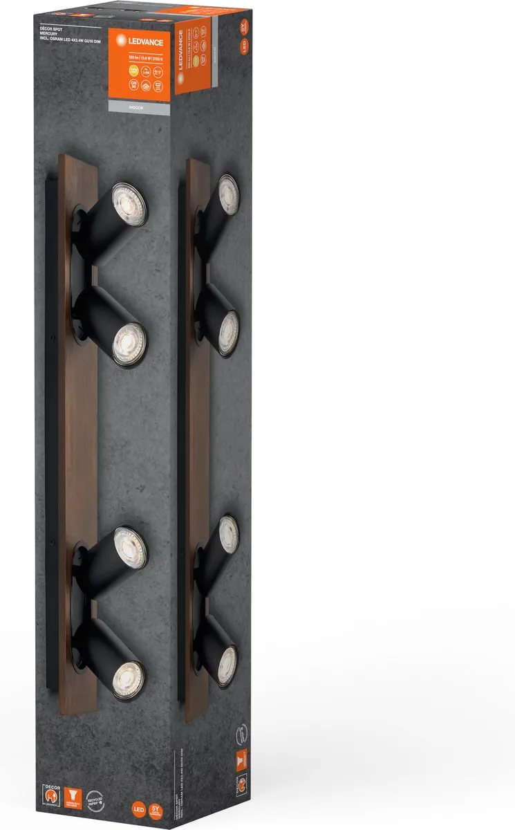 LEDVANCE Decor Spot Mercury GU10 - 4x3,4W 920lm Zwart