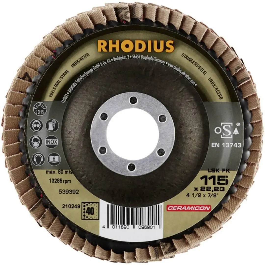 Rhodius LSK FK Lamellenschijf 115mm - Ø22.23mm - Korrel 40 - RVS