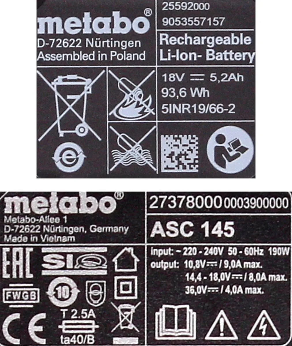 Metabo 18V Basis Accuset 5.2Ah - 2x Accu + Lader