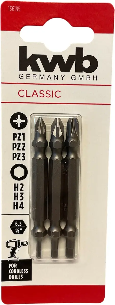 KWB 3 DubbelBit Set 65mm PZ/Hex