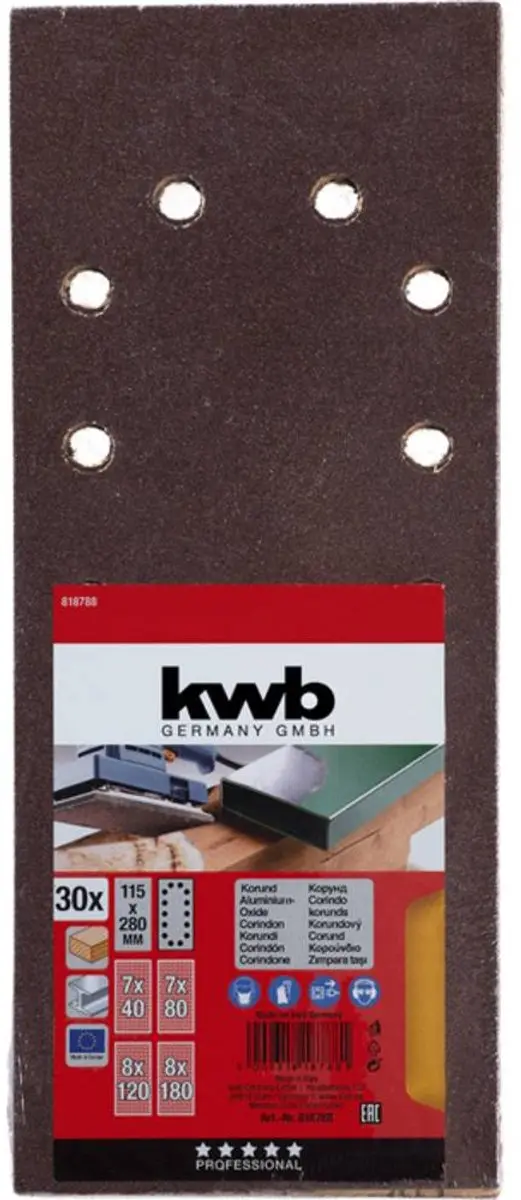 KWB Schuurpapier 818788 - 30 Stuks - 280x115mm - Korrel 60/80/120/180