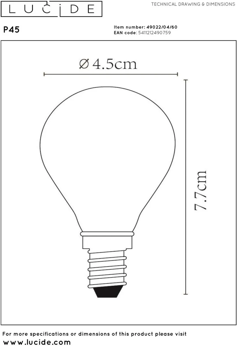 Lucide P45 LED Filamentlamp E14 4W 2700K - Ø4,5cm Transparant