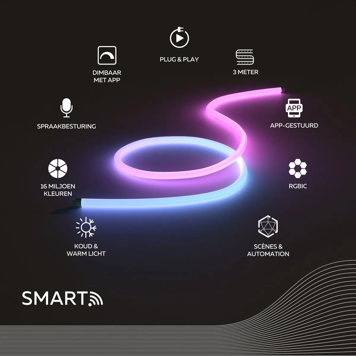 Calex Smart Neon Tube 360° RGBIC LED Strip - 3M - 16 Miljoen Kleuren - Wit